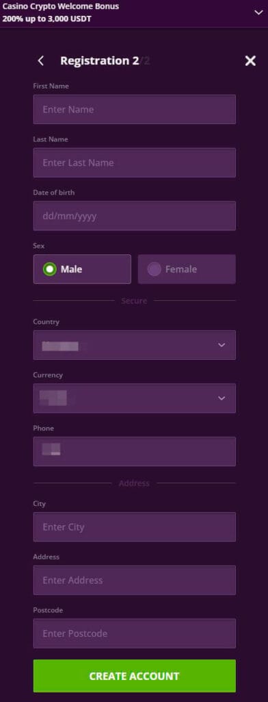 sign up form malina casino